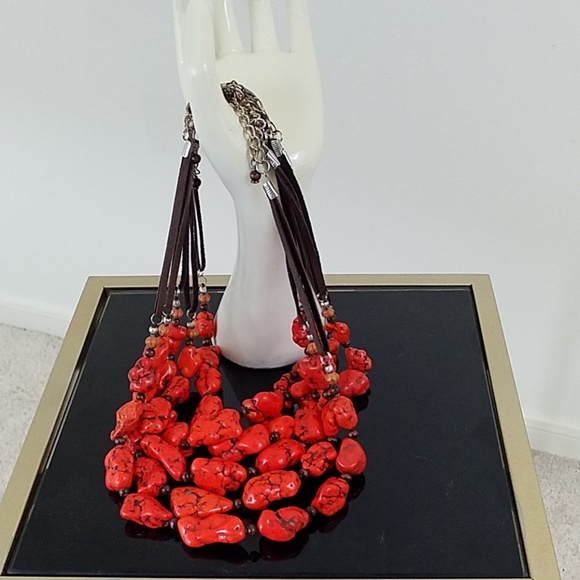 no brand Jewelry - Necklace~~"Fire" Turquoise on the leather cord.